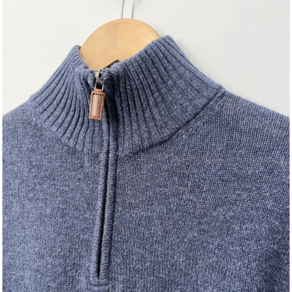 J. Crew Mens 100% Lambswool Quarter Zip Sweater Size Medium Navy Blue Pullover